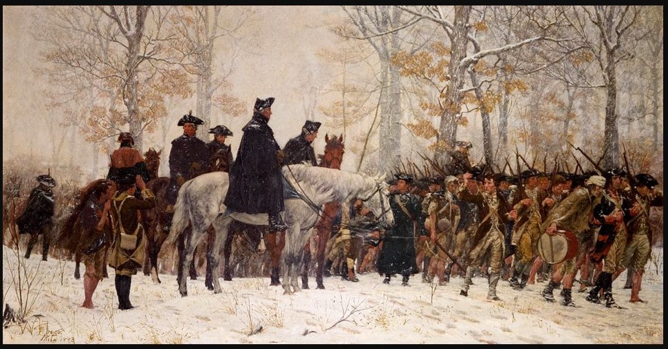 Historical painting of the march to Valley Forge